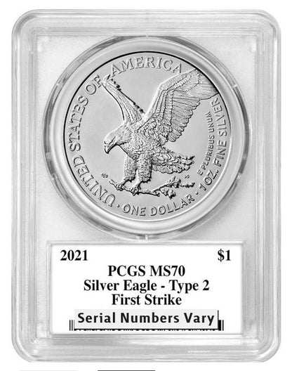 2021 Silver Eagle - Business Strike - Type 2 - PCGS MS70 FS First Strike Emily Damstra Label