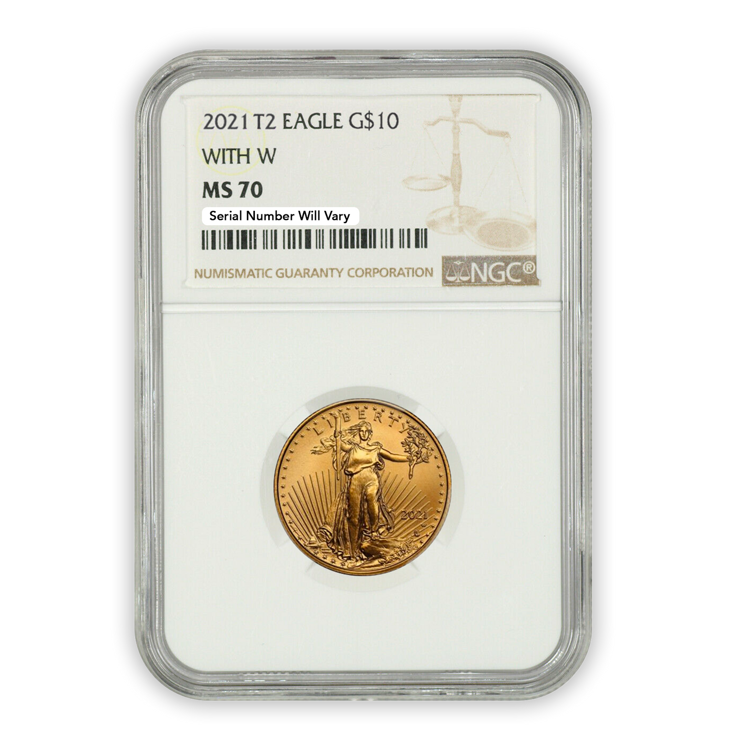 2021 W $10 Gold Eagle Type 2 - 1/4 oz Unfinished Proof Dies Error - NGC MS70