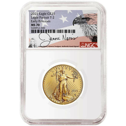 2021 $25 Gold Eagle 1/2 oz - Business Strike - Type 2 - NGC MS70 ER Early Release Jennis Norris Label - CoinsTV