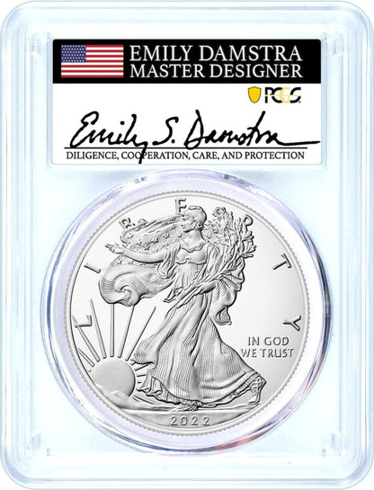 2022 Silver Eagle - Business Strike - PCGS MS70 FS First Strike Emily Damstra Label