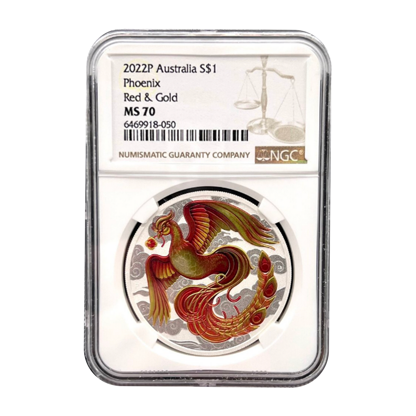 2022 P Australia Chinese Myths and Legends - Phoenix Red and Gold 1oz  .9999 Silver - NGC MS70