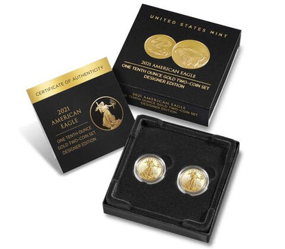 2021 Gold Eagle Designers Edition 1/10th oz 2 pc Set - OGP - David Ryder Autograph