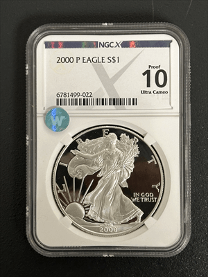 2000 P Silver Eagle - Proof - NGCX PF10 Ultra Cameo Sight White - CoinsTV