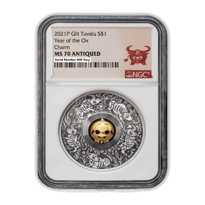 2021 Year of the Ox Charm NGC MS70 Antiqued