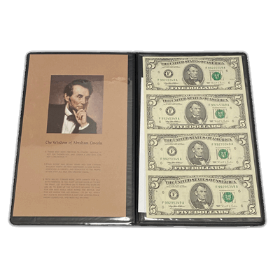 $5 Uncut Sheet of 4 with Certificate and Folder - CoinsTV