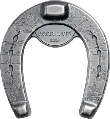 2021 Palau $5 Lucky Horseshoe Shaped 1 oz .999 Silver Antiqued Coin in OGP - CoinsTV