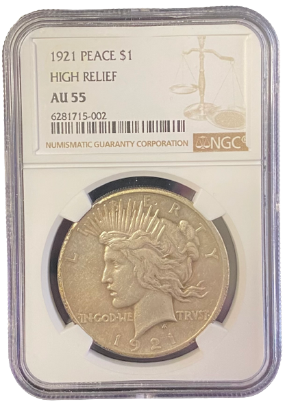 1921 Peace Silver Dollar - High Relief - NGC AU55