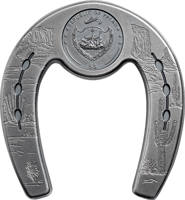 2021 Palau $5 Lucky Horseshoe Shaped 1 oz .999 Silver Antiqued Coin in OGP - CoinsTV
