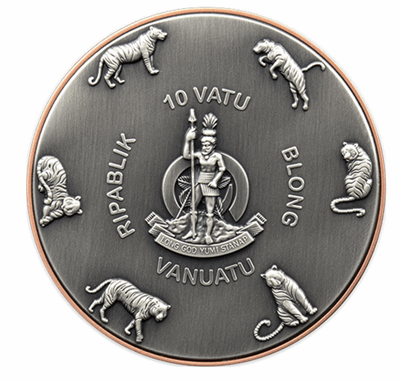 2023 Double Giant Predators  Vanuatu Tiger- 10 Vatu Silver Coin