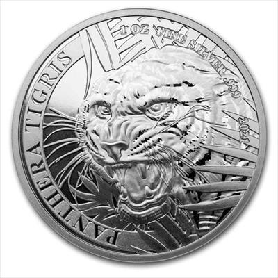 2021 1 oz Laos Panthera Tigris Fabulous 15 Privy Mark - Silver 500 KIP Tiger BU