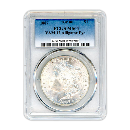 1887 Morgan Silver Dollar Philadelphia - Vam 12 Alligator Eye - PCGS MS64