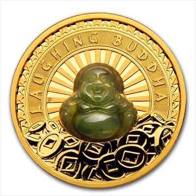 2021 Tuvalu Gold Laughing Buddha - 1 oz Gold Proof & Jade Inlay