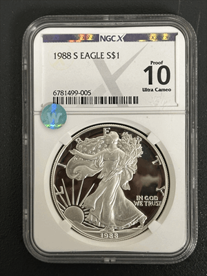 1988 S Silver Eagle - Proof - NGCX PF10 Ultra Cameo Sight White - CoinsTV