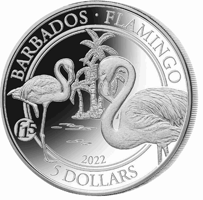 2022 1 oz Barbados Flamingo Silver Fabulous 15 Privy Mark - Brilliant Uncirculated