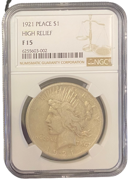 1921 Peace Silver Dollar - High Relief - NGC F15 - CoinsTV