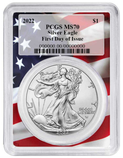 2022 Silver Eagle - Business Strike - PCGS MS70 FDOI First Day of Issue Flag Core
