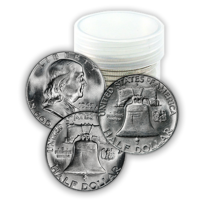 Franklin 90% Silver Half Dollar Roll of 20 - PDS - Uncirculated - CoinsTV
