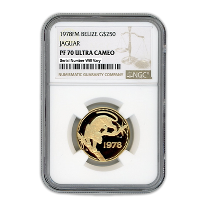 1978FM $250 Belize Jaguar Gold - NGC PF70 Ultra Cameo - CoinsTV