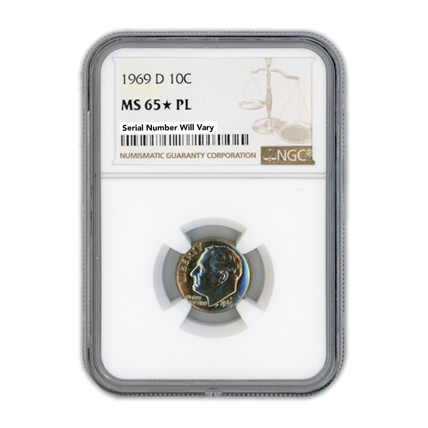 1969 Roosevelt Dime Denver - NGC MS65* PL