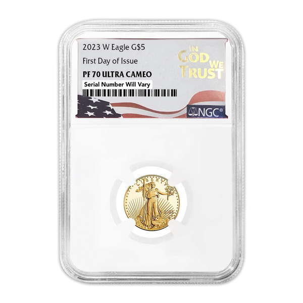 2023-W $5 Gold Eagle in God We Trust Label - First Day of Issue