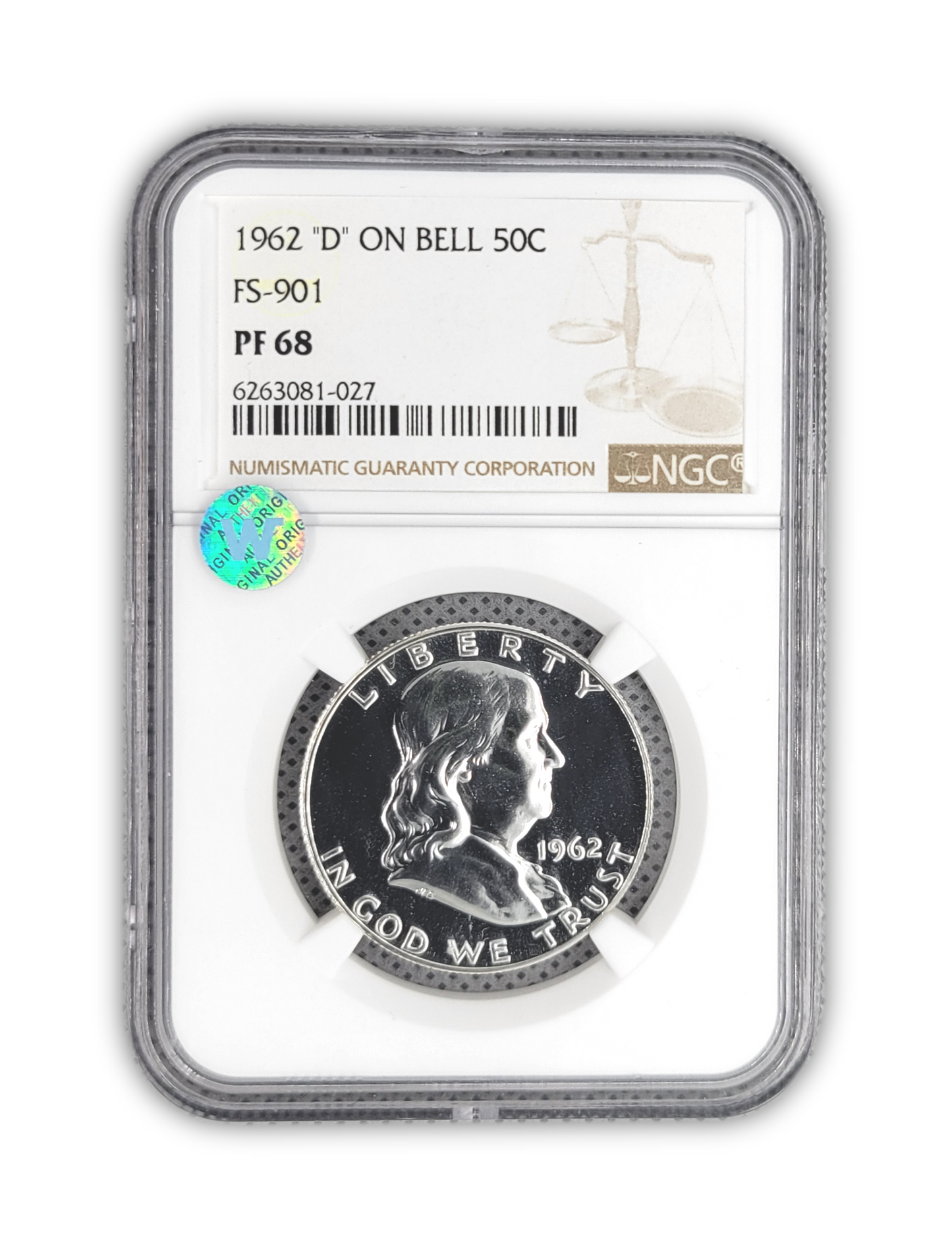 1962 Franklin Silver Half Dollar - D on Bell - NGC PF68 Sight White