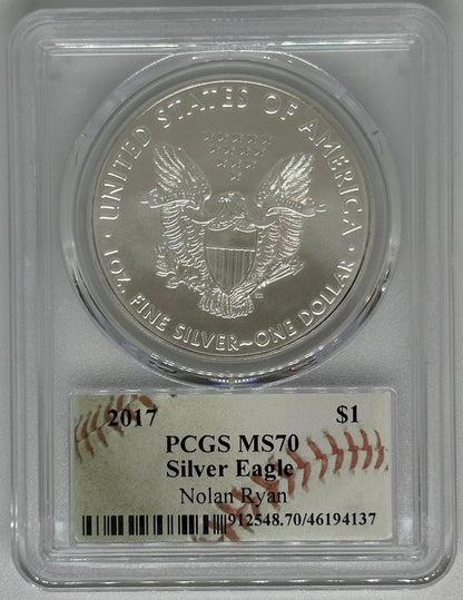 2017 Silver Eagle - PCGS MS70 Nolan Ryan Autographed Baseball Label