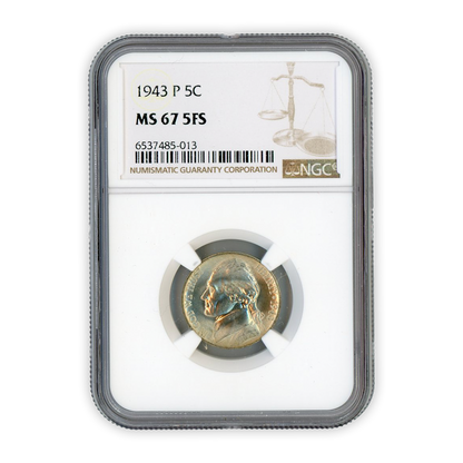 1943 P Jefferson War Nickel Philadelphia - NGC MS67 5FS