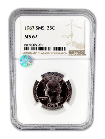 1967 Washington Silver Quarter Philadelphia - NGC MS67 Sight White