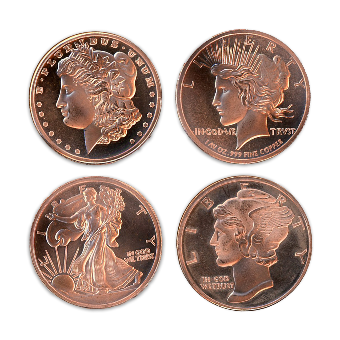 1 oz Copper Round Roll of 20 - Classic Designs