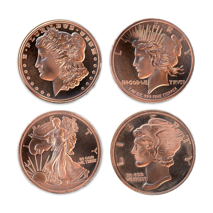 1 oz Copper Round Roll of 20 - Classic Designs