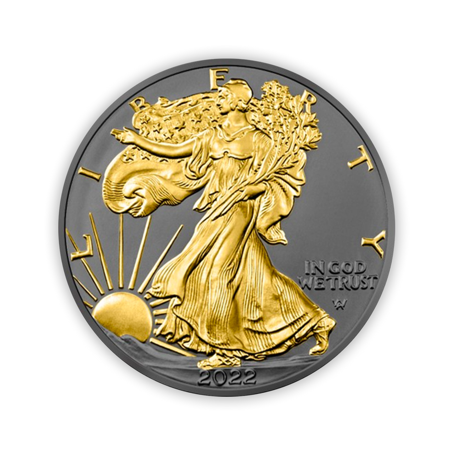 2022 Silver Eagle Black Ruthenium & Gold Enhanced 1 oz Silver