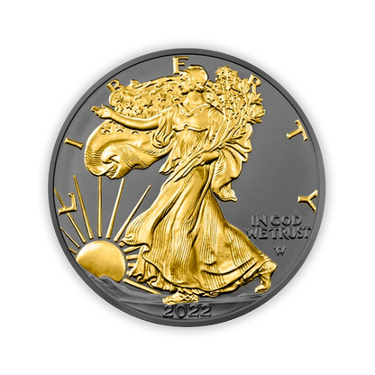 2022 Silver Eagle Black Ruthenium & Gold Enhanced 1 oz Silver