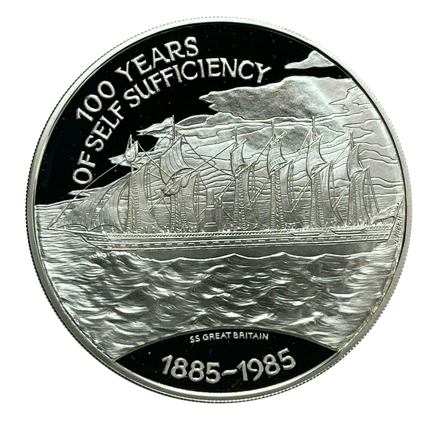 1985 Queen Elizabeth Falkland Islands Self Sufficiency 4.46 oz Silver