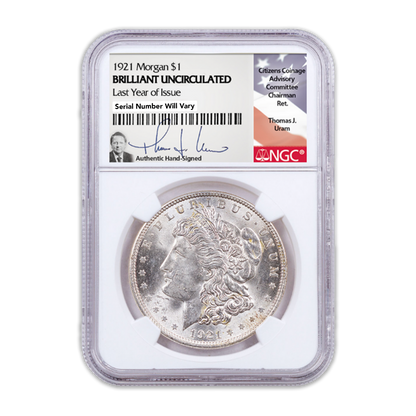 1921 Morgan Silver Dollar - Last Year of Issue - NGC Brilliant Uncirculated