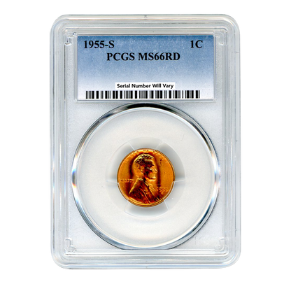 1955 Lincoln Wheat Cent San Francisco PCGS MS66 RD