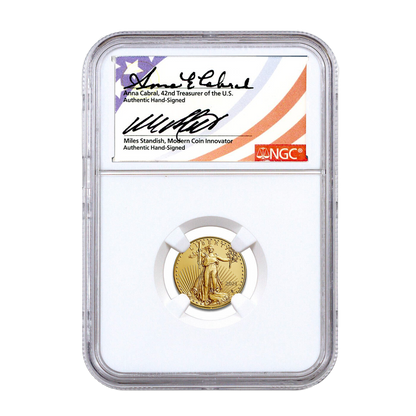 2021 $5 Gold Eagle - Type 2 - NGC MS70 FDI Double Signature Anna Cabral & Miles Standish Label