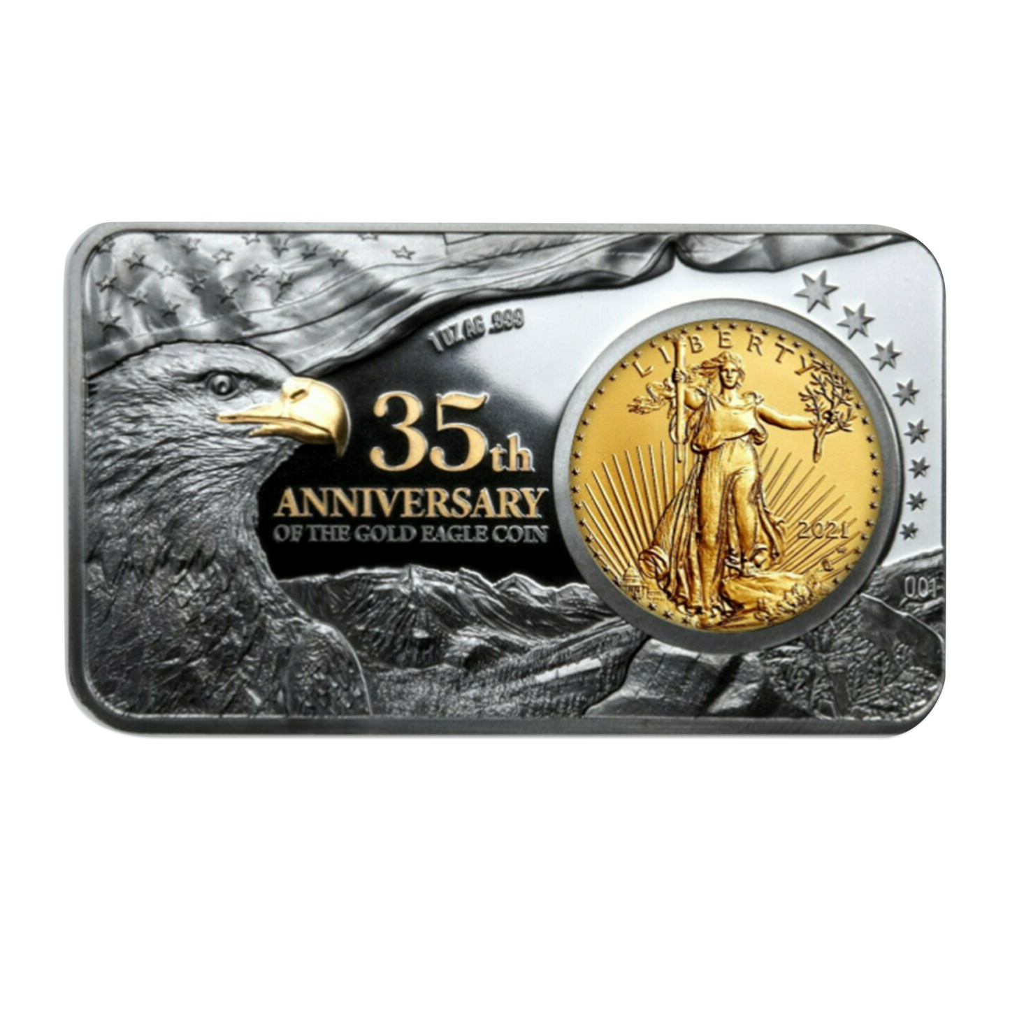 2021 Gold Eagle Silver Bar Black Proof & 24 Gold Plating - Brilliant Uncirculated