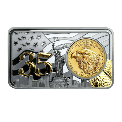 2021 Gold Eagle Silver Bar Black Proof & 24 Gold Plating - Brilliant Uncirculated
