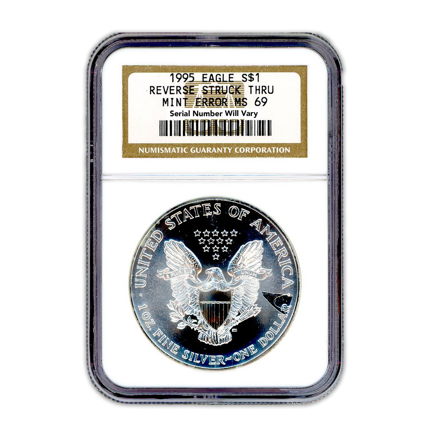 1995 Silver Eagle - Struck Thru Reverse NGC MS69