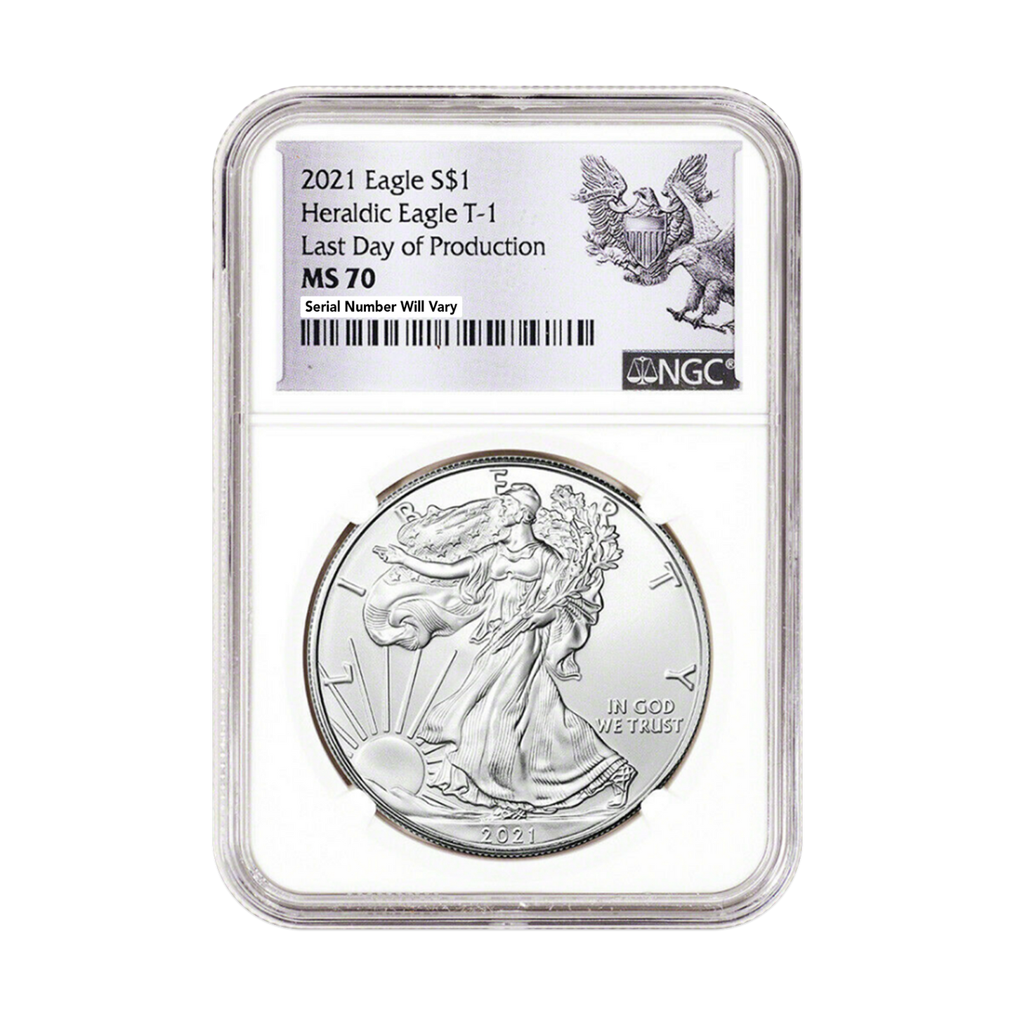 2021 Silver Eagle - Heraldic Eagle Type 1 - Last Day of Production NGC MS70 - CoinsTV