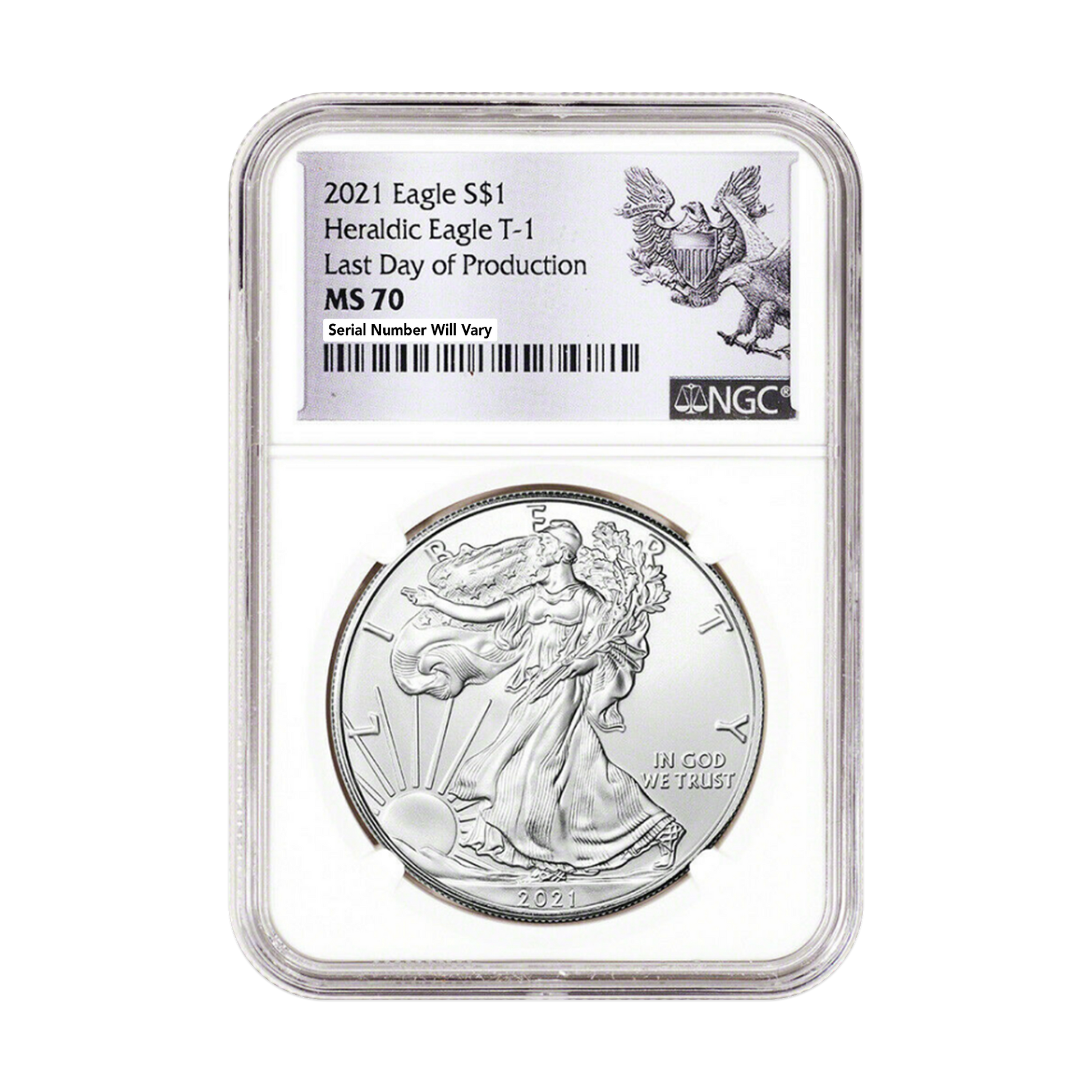 2021 Silver Eagle - Heraldic Eagle Type 1 - Last Day of Production NGC MS70 - CoinsTV
