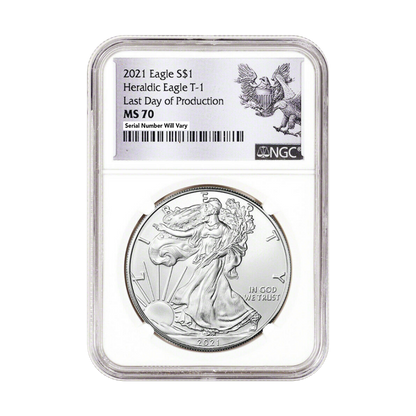 2021 Silver Eagle - Heraldic Eagle Type 1 - Last Day of Production NGC MS70 - CoinsTV