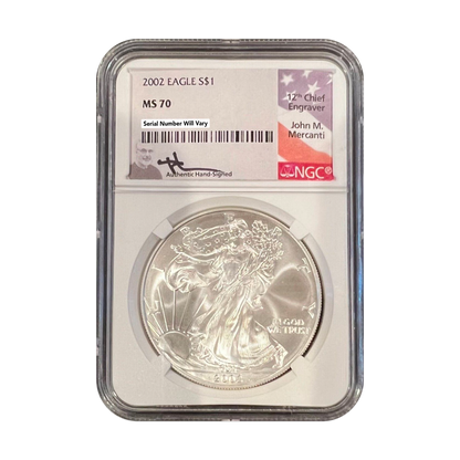 2002 Silver Eagle - Business Strike - NGC MS70 Mercanti Label