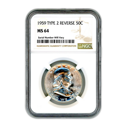 1959 Franklin Half Dollar - Type 2 Reverse NGC MS64