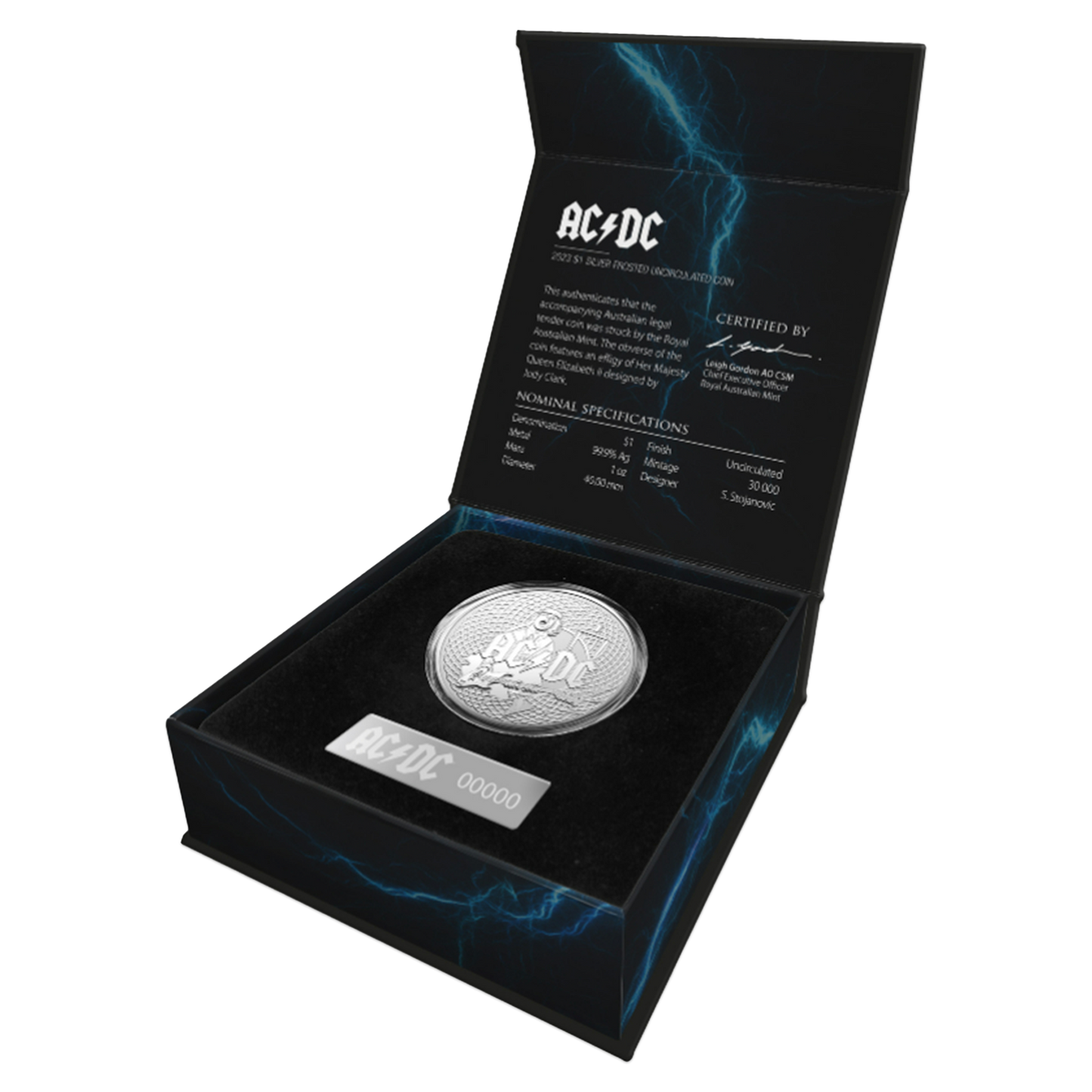 2023 1 oz AC/DC Frosted Silver Uncirculated