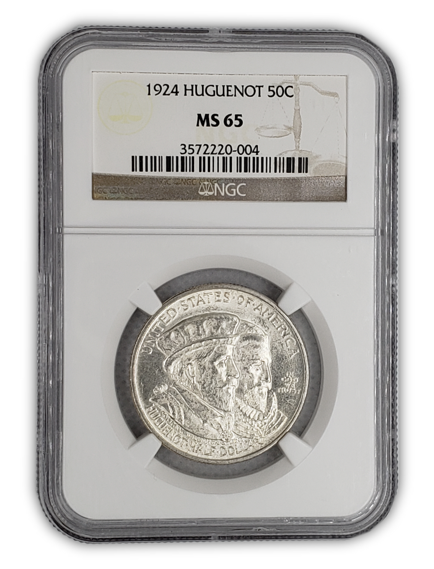 1924 Huguenot Silver Half Dollar Philadelphia - NGC MS65