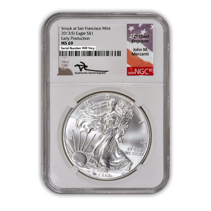 2013(S) Silver Eagle San Francisco - Early Production - NGC MS69 Mercanti Label