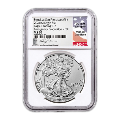 2021-S Silver Eagle - Emergency Production Type 2 - NGC MS70 FDI Gaudioso Label