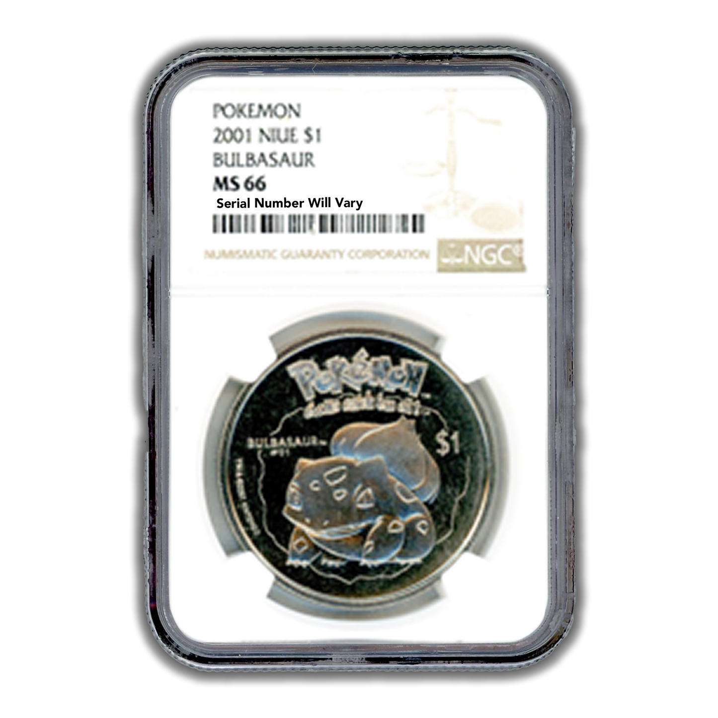 2001 Niue Pokemon Bulbasaur $1 Coin - NGC MS66