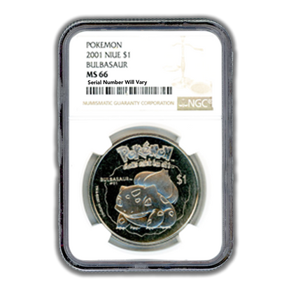 2001 Niue Pokemon Bulbasaur $1 Coin - NGC MS66